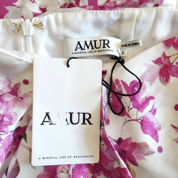 New AMUR Off-The-Shoulder Magenta Popover Waist Midi Dress NWT Size 2 - Picture 14 of 16